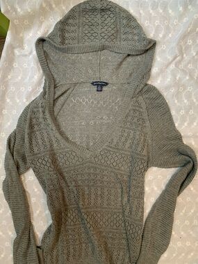 American Eagle Outfitters Olive Green V-Neck Pointelle Sweater